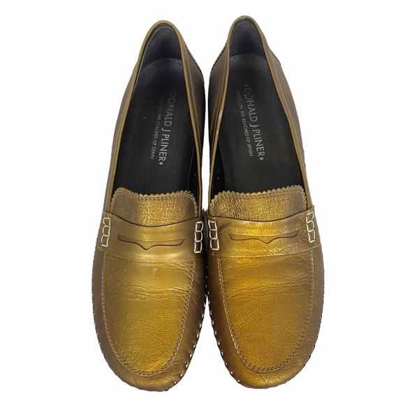 PETRA Donald J Pliner Bronze Metallic Leather Slip On Heeled Loafer - Picture 9 of 12